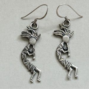 Southwestern Textured Sterling Silver Kokopelli Earrings